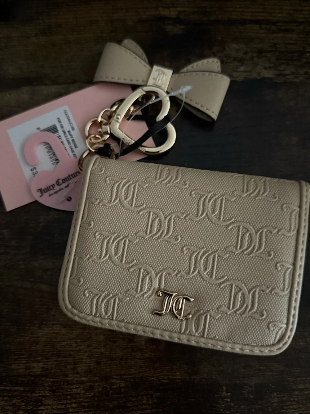 Juicy Couture Cream Cardholder with Pink Heart Keychain